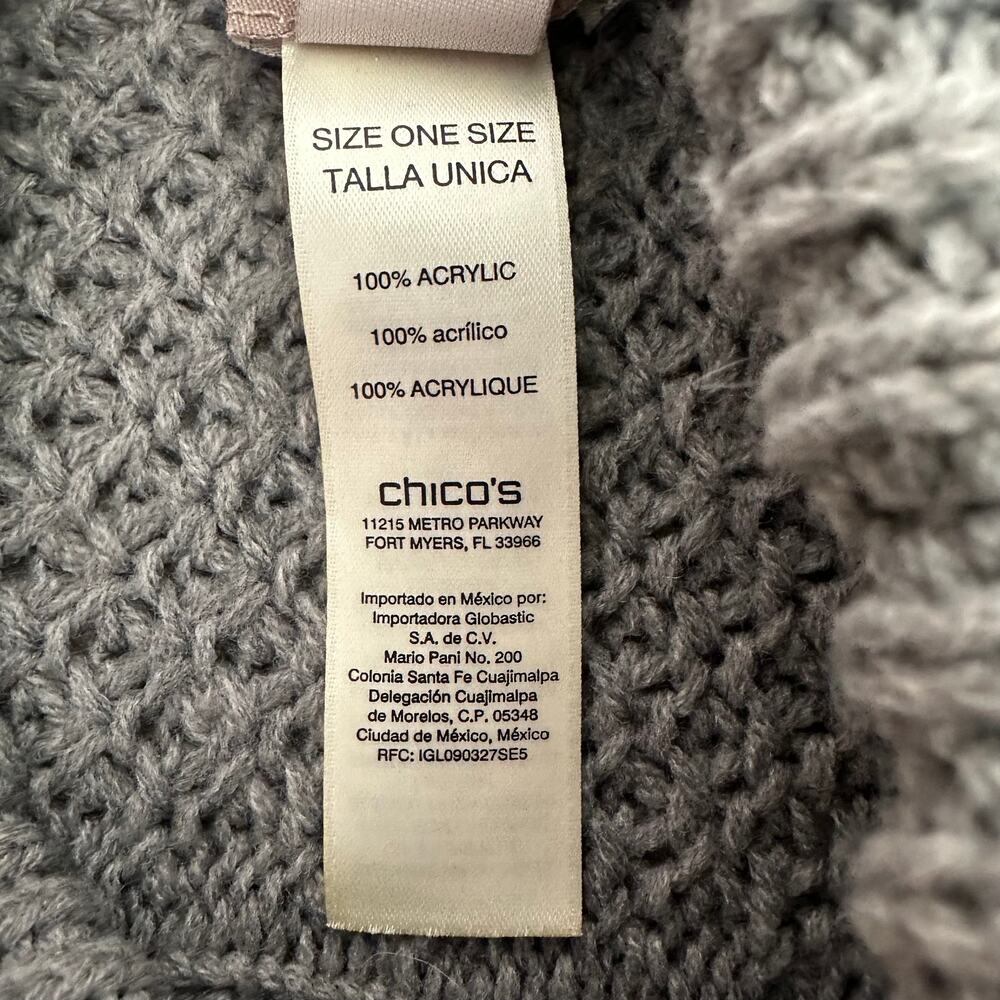 Chico's Gray Cable Knit Poncho Sweater OS Acrylic Mock Neck Textured Pullover - Picture 11 of 14